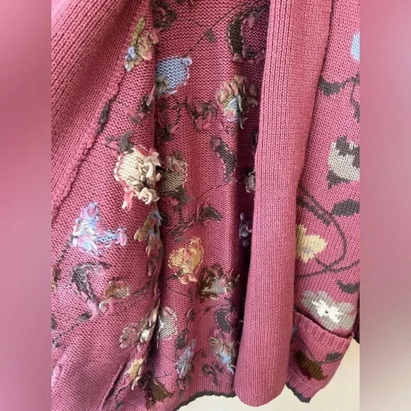 Vintage Nan Hadden Wool Cardigan Sweater Heavyweight Medium Floral Mauve - Picture 4 of 7